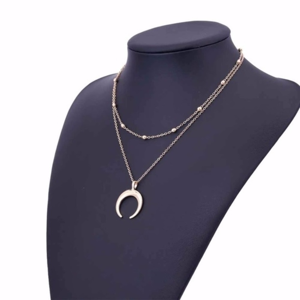 Two Layer Crescent Moon Necklace - Picture 4 of 7